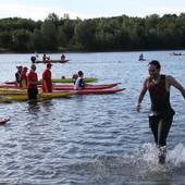 Schwimmstart Ironman 26. Juni 2022 am Langener Waldsee - Unterwegs in die Wechselzone