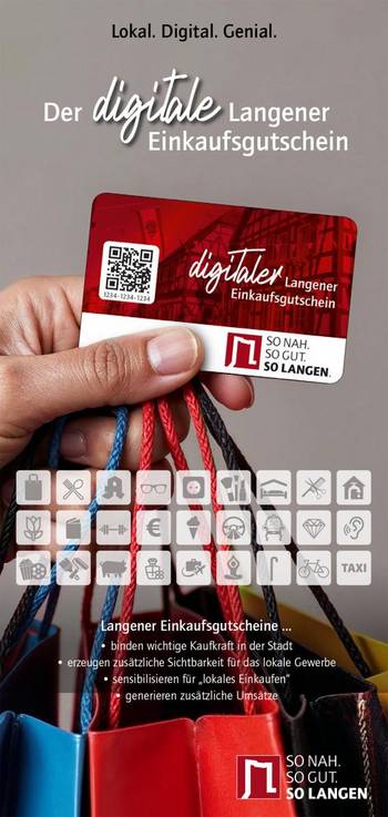 Info-Faltblatt digitaler Langener Einkaufsgutschein &copy; Gewerbeverein 1877 Langen e. V.